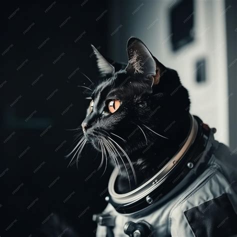 Premium AI Image | A cat wearing a space suit is wearing a black cat suit.