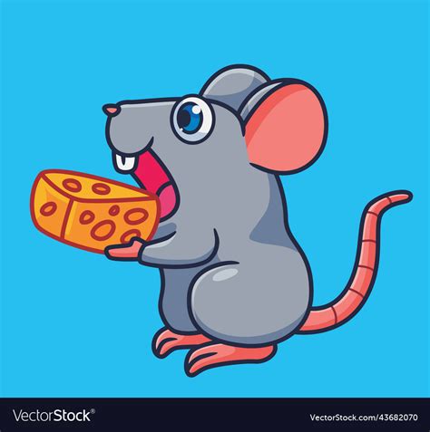 Cute cartoon mouse eating a cheese isolated Vector Image