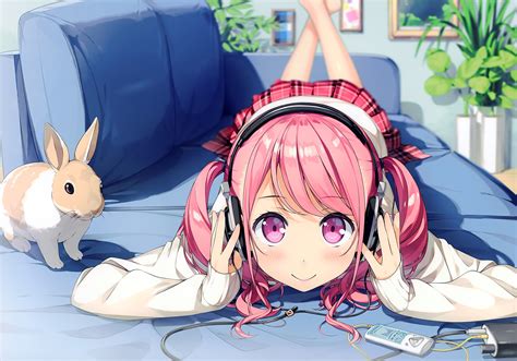 Girl illustration, anime, anime girls, Kurumi (Kantoku), headphones HD ...