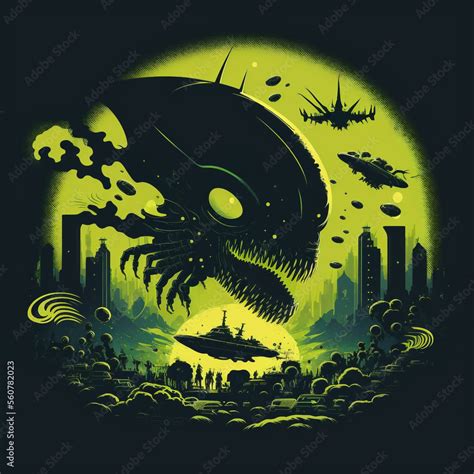 Retro alien invasion poster design Stock Illustration | Adobe Stock