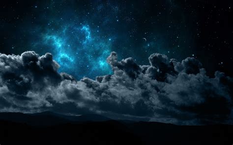 Wallpaper : digital art, night, sky, stars, clouds, space art, nebula, moonlight, atmosphere ...