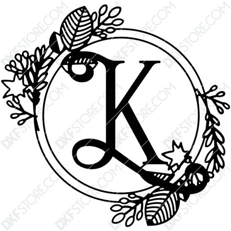 Monogram Plaque Letter K Decorative Floral Frame - DXF File Cut-Ready for CNC Laser & plasma ...