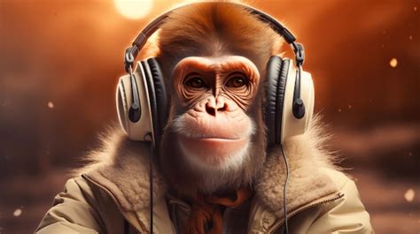 Premium AI Image | Funny monkey Wearing headphones