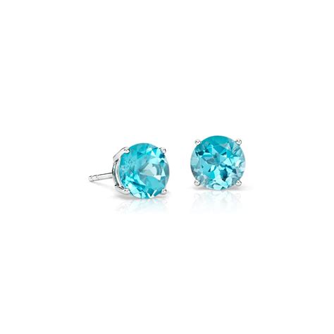 Blue Topaz Stud Earrings in 14k White Gold (7mm)