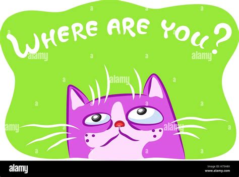 Lonely cat vector illustration. Funny cheerful pet. Cartoon pink kitten character on green ...