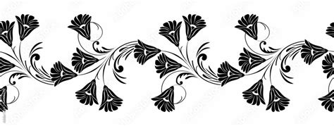 Seamless black and white vector floral vine Stock Vector | Adobe Stock