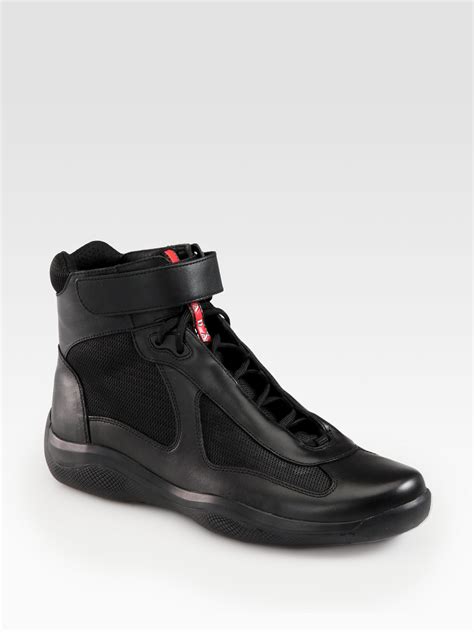 Prada High-top Leather Sneakers in Black for Men - Lyst