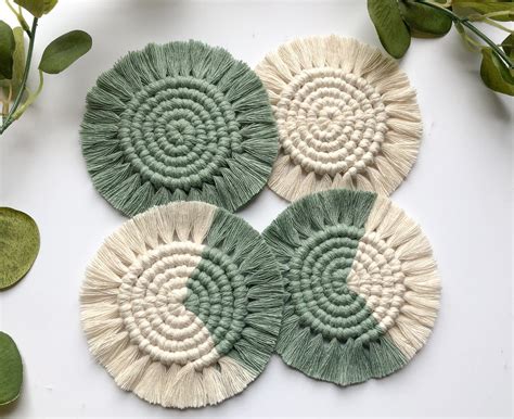 Macrame Coasters, Set of 4 Coasters, Coffee Table Decor, Plant Decor, Boho Fringe Coasters ...