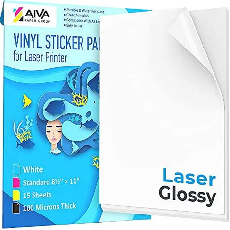 Printable Vinyl Sticker Paper for Laser Printer - Glossy White - 15 ...