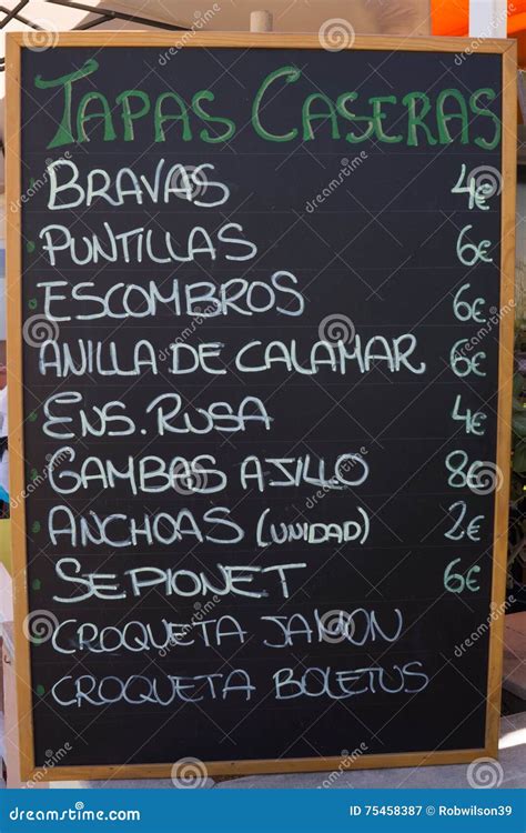 Spanish Tapas Menu