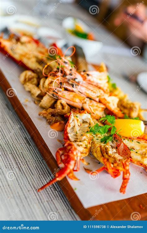 Grilled seafood platter stock photo. Image of crayfish - 111598738