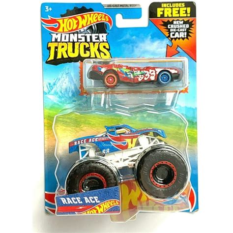 Hot Wheels Monster Trucks Race Ace and Crushed Die-Cast Car 1:64 Scale - Walmart.com - Walmart.com