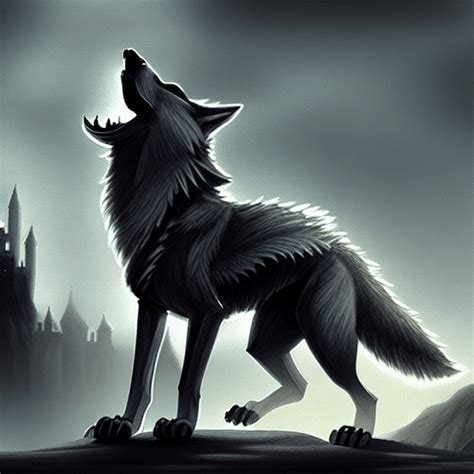 Wolf Howling at Night Digital Graphic · Creative Fabrica