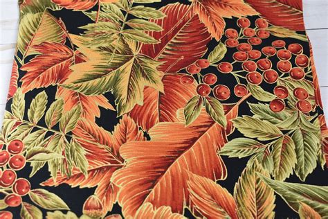 Cotton quilting fabric Fall Leaves Berries Autumn design | Etsy