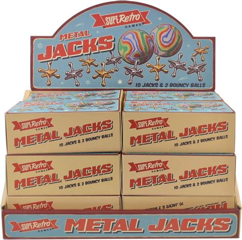 Traditional Retro Metal Jacks Family Game With 2 Rubber Swirly Bouncy Balls and 10 Heavy Metal ...