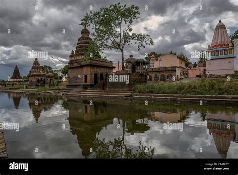 14-june 2007 Picturesque wai village temples on bank of Krishna river district satara ...