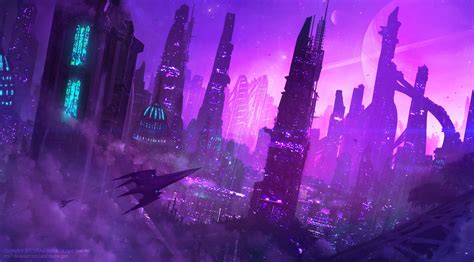 Anime City Purple Wallpapers - Wallpaper Cave