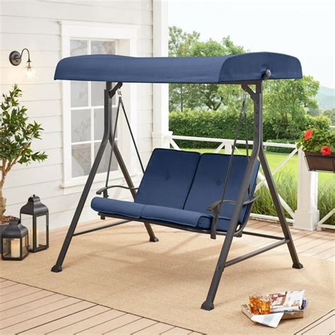 Mainstays Belden Park 2-Person Outdoor Patio Swing with Canopy, Blue - Walmart.com - Walmart.com