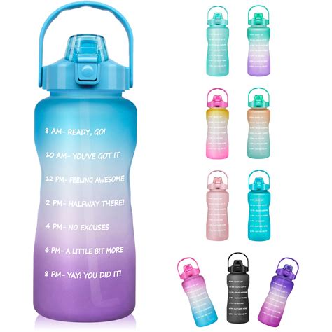 Half Gallon Motivational Water Bottle with Straw & Time Marker - 64 oz BPA Free Reusable Tritan ...