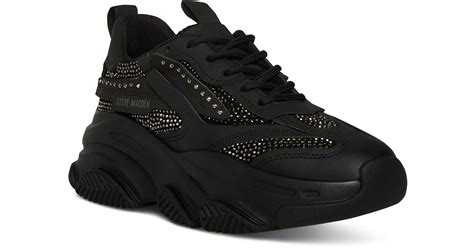 Steve Madden Possession Rhinestone Chunky Lace-up Sneakers in Black | Lyst