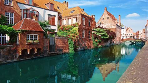 Wallpaper Houses, river, plants, bridge, blue sky 1920x1200 Picture, Image