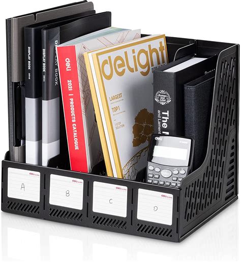 Deli Magazine File Book Holder Desktop Organizer, 4 Compartments, Plastics, Black - Walmart.com