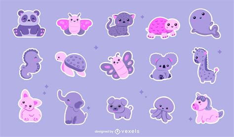 Kawaii Animals Sticker Set Vector Download