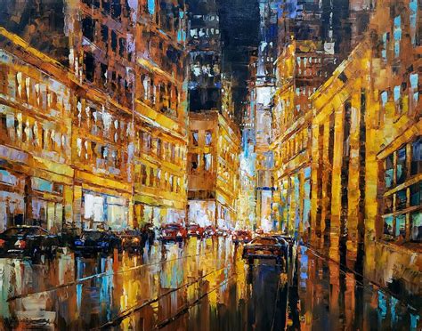 Night cityscape -1 Painting by Narek Qochunc