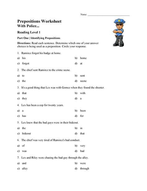 Preposition Worksheet 1 - Reading Level 1 | Preview