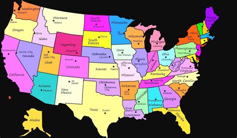 Printable Map Of Us States And Capitals