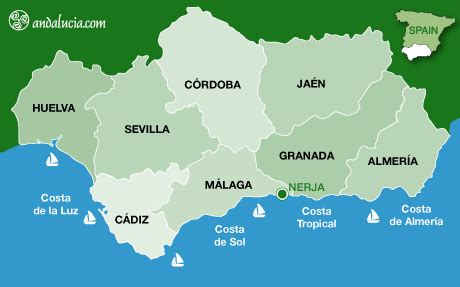 Nerja Map, Costa del Sol, Andalucía, Southern Spain