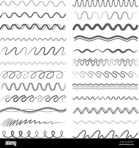 Zigzag or wavy lines in different style and variations. Vector hand ...