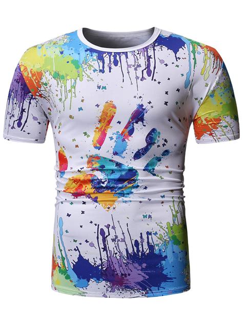 [30% OFF] Colorful Handprint Splatter Paint Print T-Shirt | Rosegal