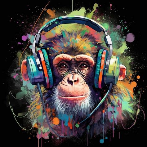 Premium AI Image | a monkey wearing headphones with a picture of a ...