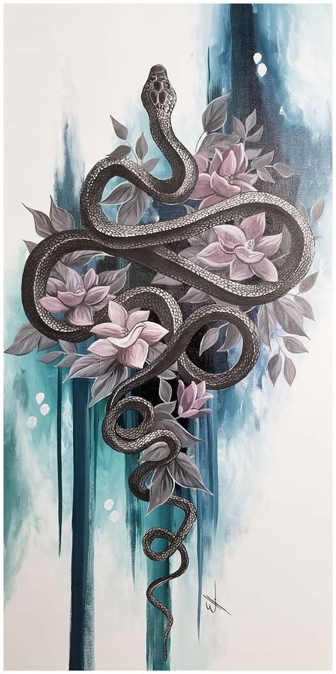 Black Snake And Flower Drawing - Snake Drawing