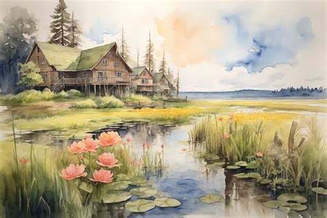 Watercolor Painting of Village Scenery Graphic by Forhadx5 · Creative ...