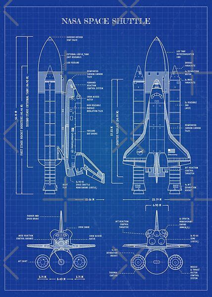 NASA Space Shuttle. Vintage blueprint (Vertical - English) Front, side, top and rear views ...