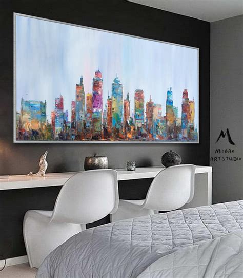 Large City Abstract Painting on Canvas Wall Art City Skyline - Etsy