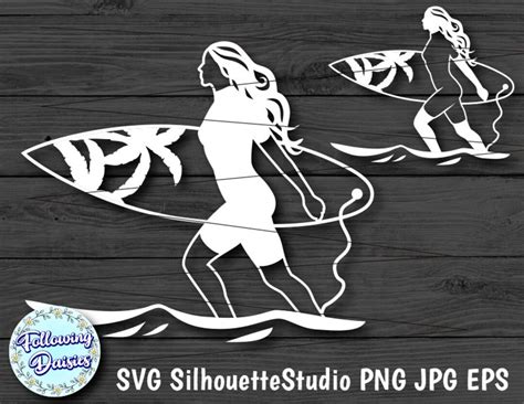 SURFER GIRL SVG, Surfer Girl and Surfboard, Surfer Girl Silhouette, Beach, Sea, Svg Files for ...