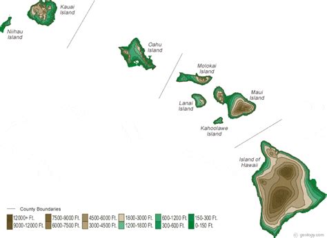 Hawaii Physical Map and Hawaii Topographic Map