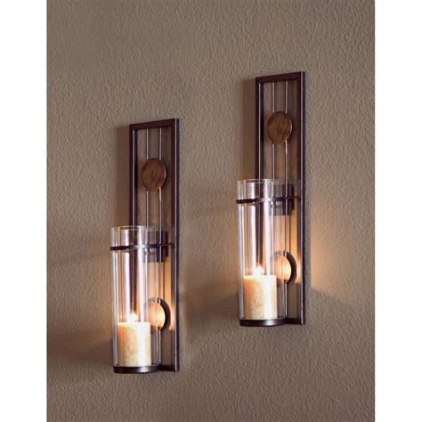 Candle Wall Sconce Set of 2 Metal Iron Glass Home Decor Room, Iron ...