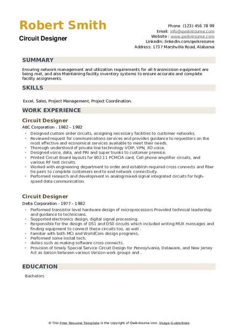 Circuit Designer Resume Samples | QwikResume