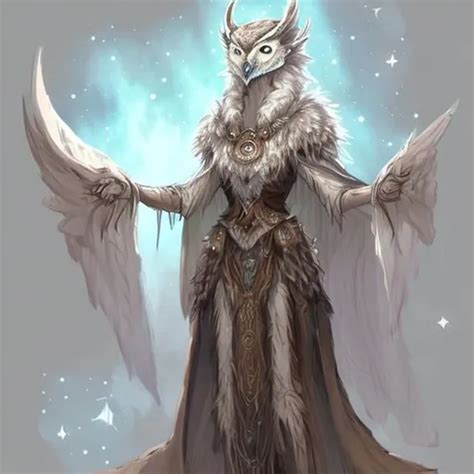 dnd concept art, druid of the stars, female owlin, b...