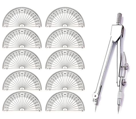 Student Drawing Compass Math Geometry Tools Plastic Protractor(1 Compass +10 Protractor) -in ...