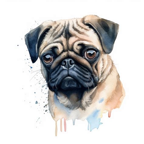 Premium AI Image | Watercolor painting of a pug dog