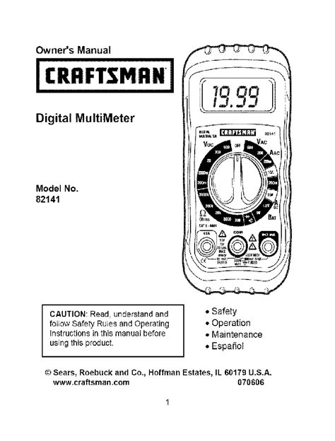 Craftsman 82139 Multimeter Manual