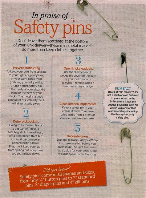 an advertisement for safety pins with instructions on how to use them