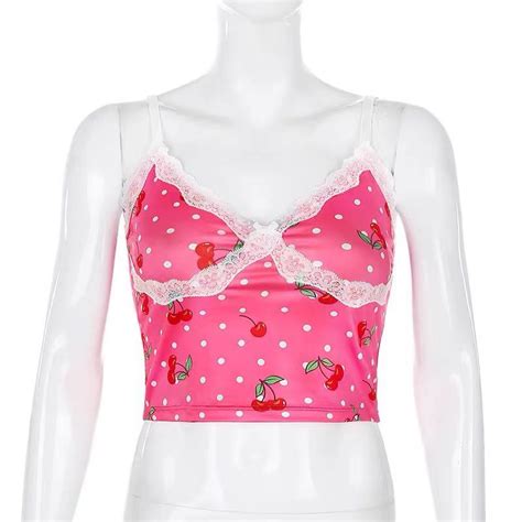 y2k lace cherry cami top, Women's Fashion, Clothes, Tops on Carousell