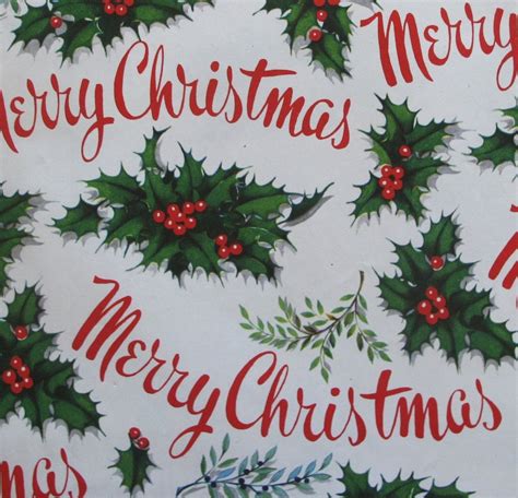 Vintage MERRY CHRISTMAS Gift Wrap Wrapping Paper with Matching