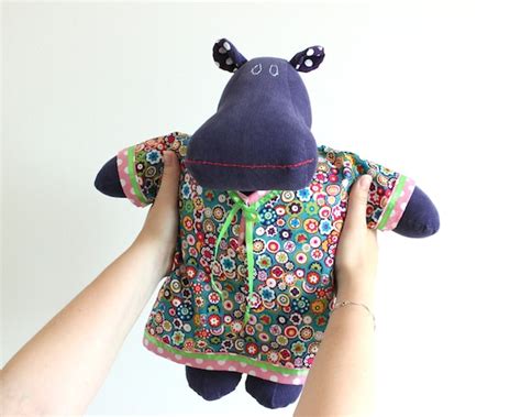 Chubby hippo stuffed animal Purple hippopotamus soft doll